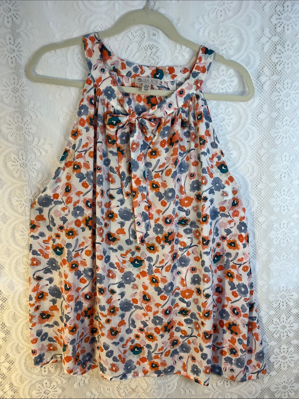 Lila Rose Floral Tie-Neck Sleeveless Orange, Blue & White XL